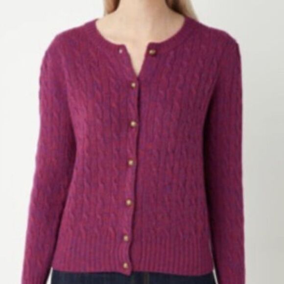 Appleseed's Women's Raspberry 100% Wool Button Front Cable Knit Cardigan Size PM - Picture 1 of 9